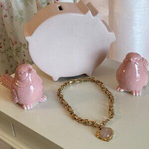 By Alona Eva gold heart necklace in Rose pink quartz